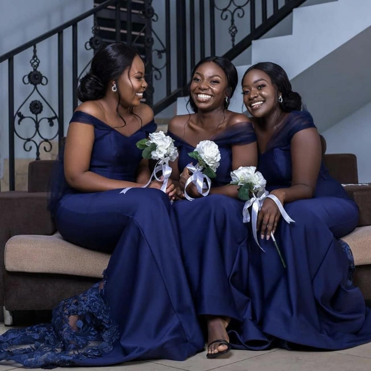 midi blue bridesmaid dress