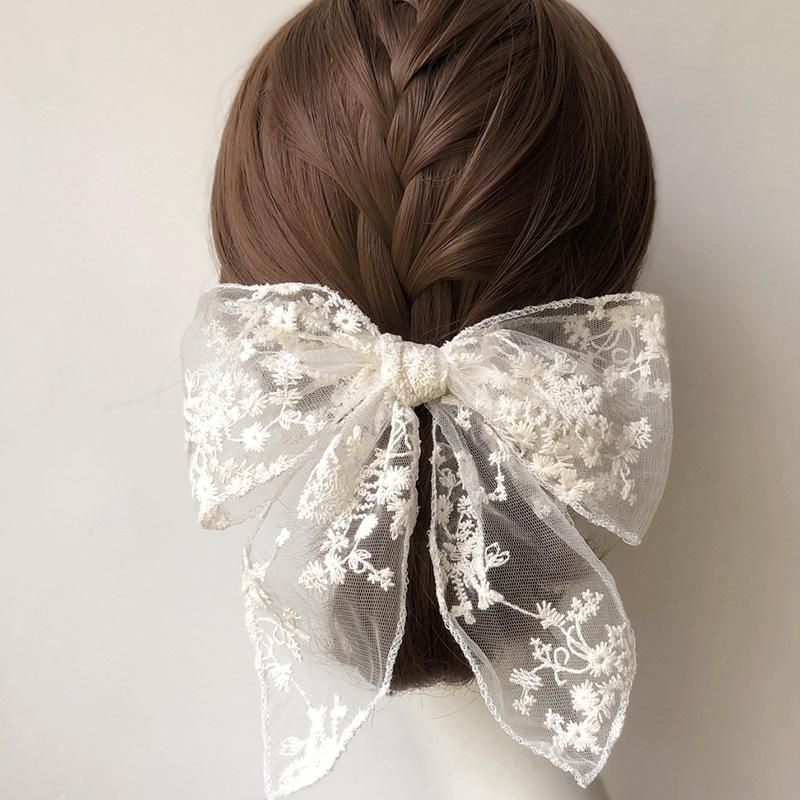 Baby Girl Hair Accessories Black Lace and White Leatherette Bow Hair Clips Girl Hair Clips.