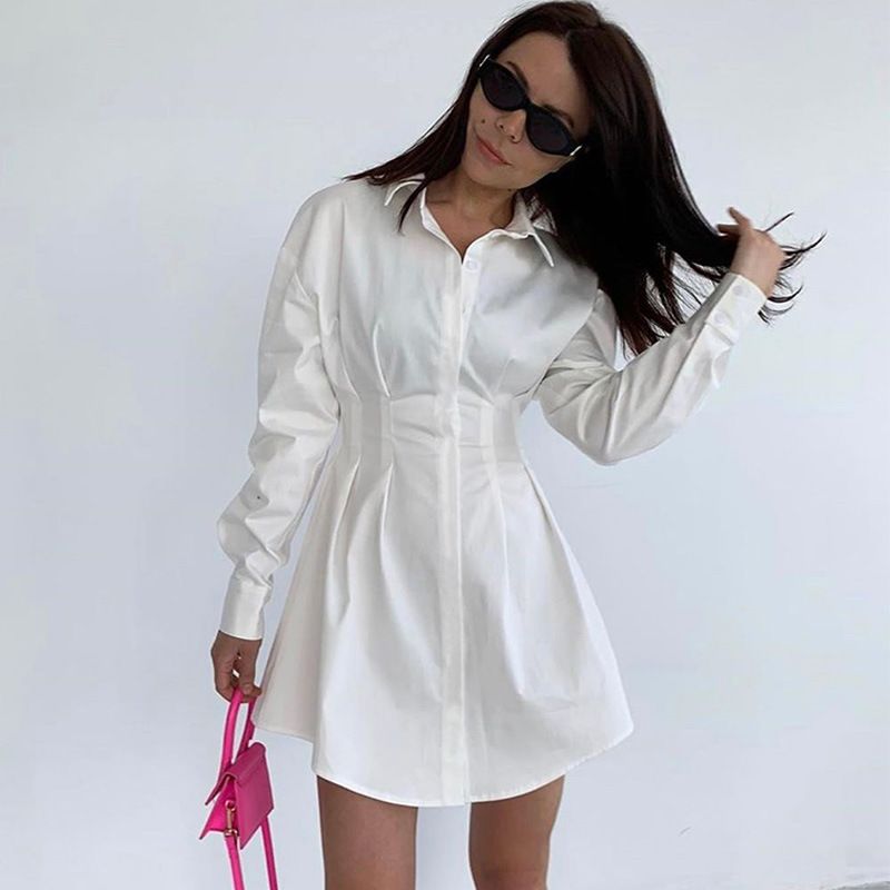 Compra Elegante Camisa Delgada Del Lazo Del Corsé Arriba El Vestido  Atractivo De Las Mujeres Ajustado De Manga Larga Blanco Negro Mini Vestidos  De Las Señoras Vestido Barato | Entrega Rápida Y
