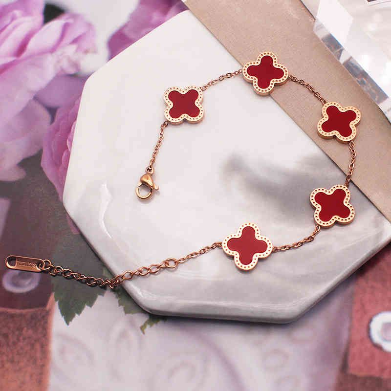 Single Sided Red Clover Bracelet (rose