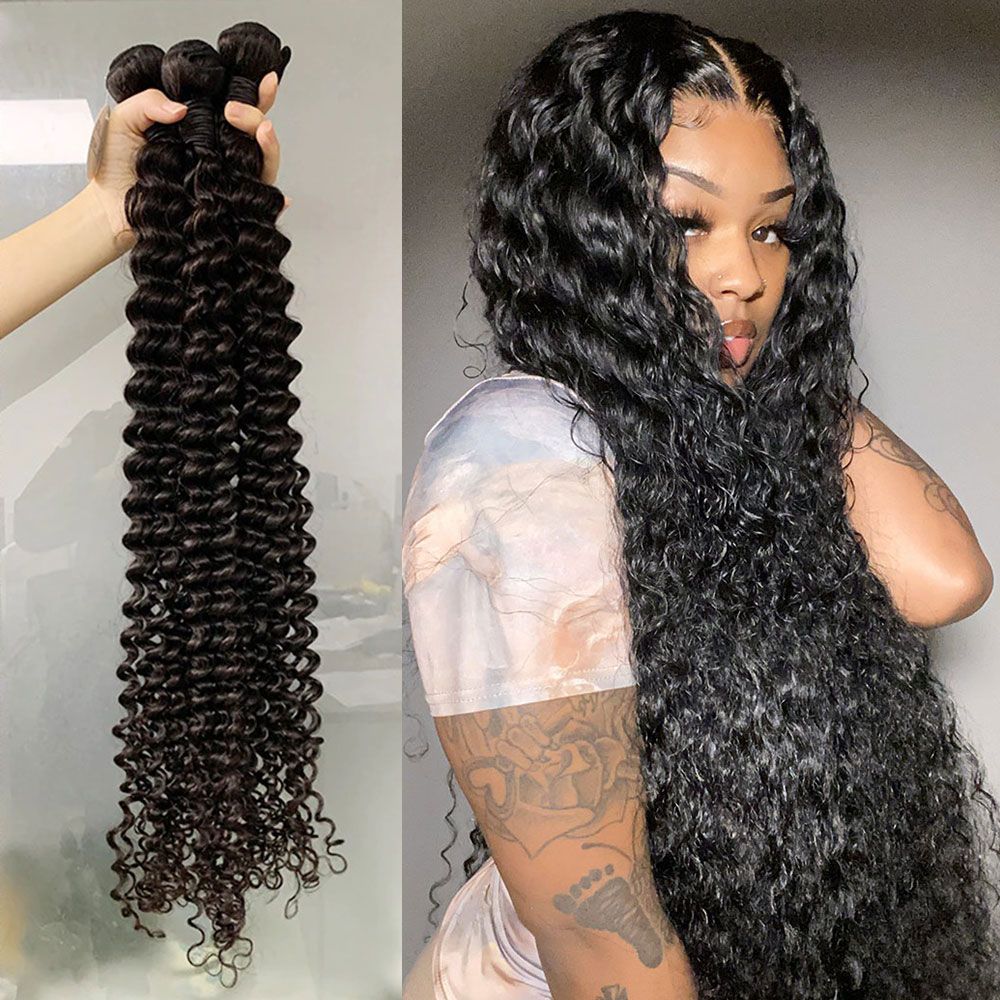 indian deep curly hair 16 18 20 22 24 26 28 30 inches india curl curls Weft  Body Wave 4 Bundles Waves Human Hairs Extensions 32 34inch