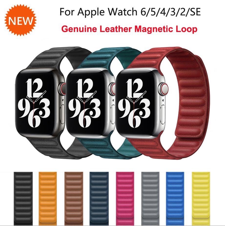 Compre Cinta De Loop De Couro Para Apple Watch Se Series 6 Bandas 42mm 44mm  Genunie Strap De Couro Para IWatch 5/4/3/2/1 38mm 40mm Loop Magnético  Barato | Entrega Rápida E Qualidade | Pt.Dhgate