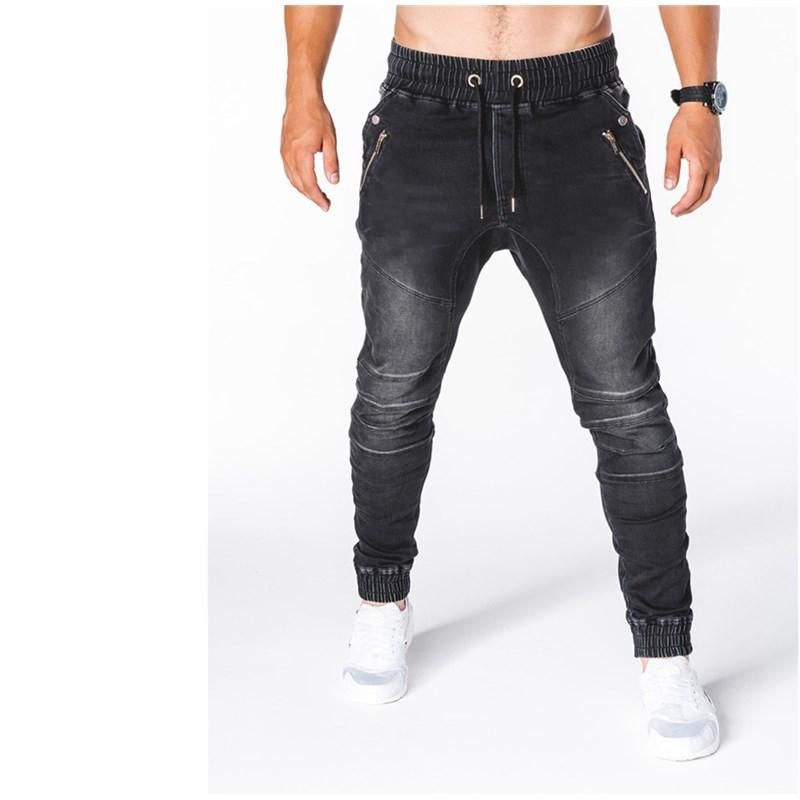 Mens adelgazan pantalones vaqueros negros de moda Streetwear Vaqueros ajustados para para hombre del