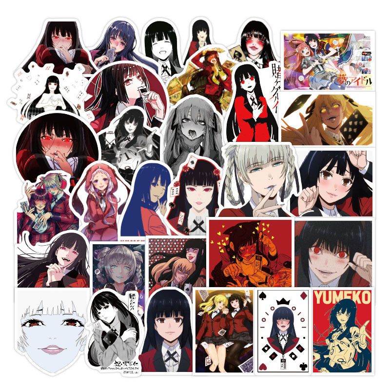 water bottles waterproof sticker for for Anime Lover Gift phone skateboard and guitar hdryo flask Kakegurui stickers| 50 pcs no repeat aesthetic anime cartoon sticker about kakegurui to decorate DIY your Laptop 
