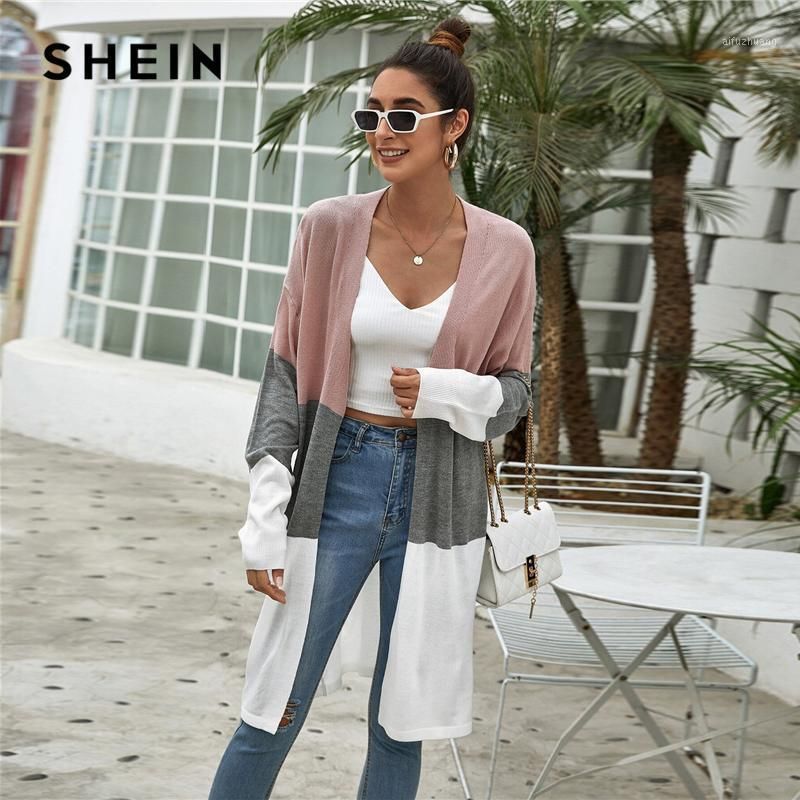 Compra Golfcha De Mujer Abrigos SheIn Color Bloque De Caída Hombro Cardigan  Mujeres Primavera Otoño Manga Larga Casual Outerwear Cardigans1 Barato |  Entrega Rápida Y Calidad | Es.Dhgate