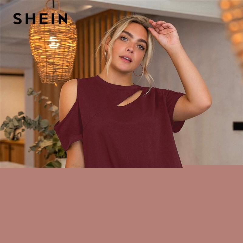 Compra Camiseta Para Mujer SheIn Talla Grande Hombro Frío Corte Delantero  Sólido Top Mujeres Verano Manga Corta Cuello Redondo Camisetas Casuales  Barato | Entrega Rápida Y Calidad | Es.Dhgate