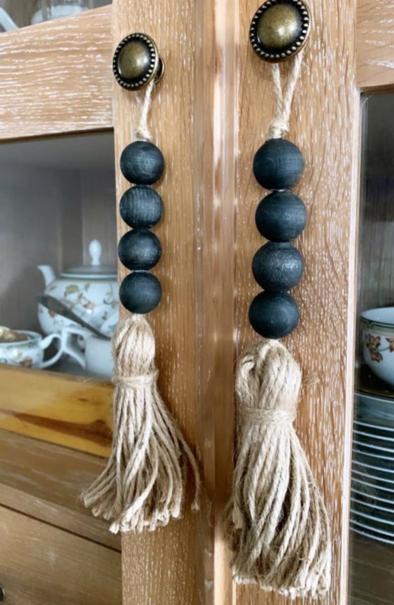 58in Wood Bead Garland With Tassels,farmhouse Beads Rustic Country