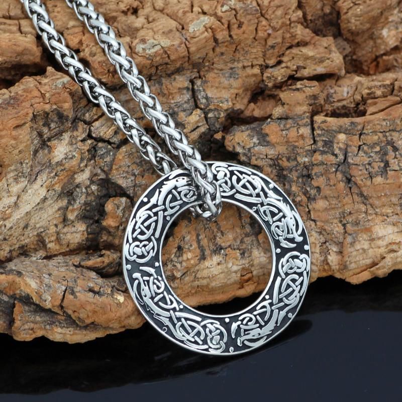 Collares colgantes nórdicos vikingo amuleto drgon dreki jormungand collar acero inoxidable con valknut runa