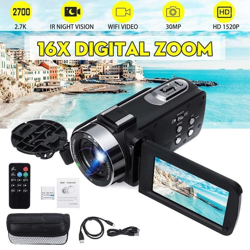 2.7 K HD WiFi Video Kamera 30MP 16X Dijital Zoom 3 inç LCD Dokunmatik Ekran IR Gece Görüş Vlogging Kaydedici Dijital Camera1