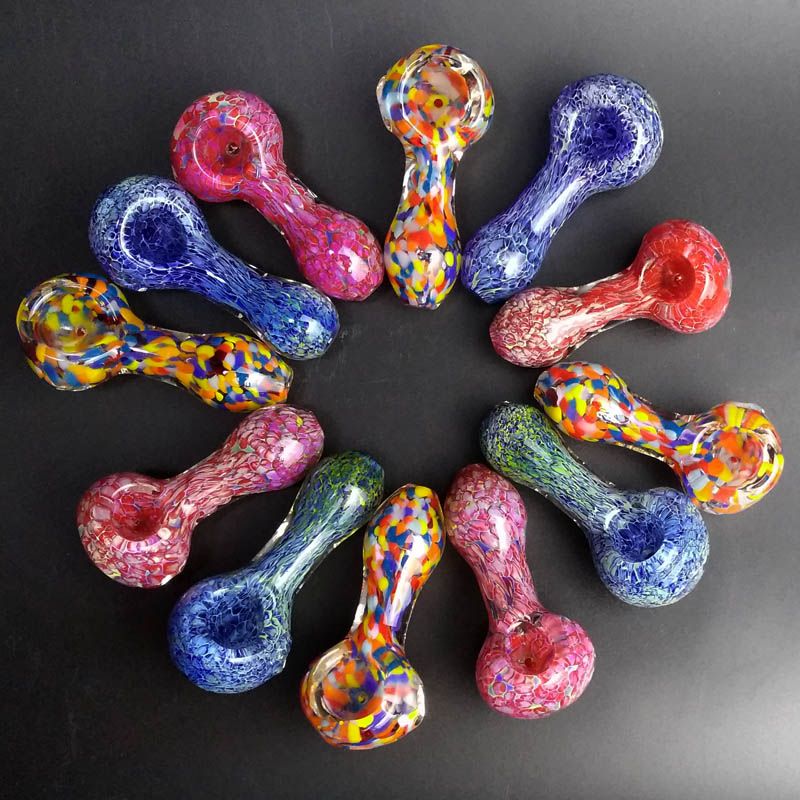 RaptorGlass Handmade 5 Heavy Dots Glass Tobacco Smoking Hand Pipe - Red Spoon - View #3