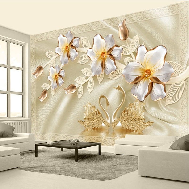 Custom 3D Wall Mural Wallpaper Luxury Silk Swan Flower Jewelry TV Background Papers Home Decor Living Custom 3D Wall Mural Wallpaper Luxury Silk Swan Flower Jewelry TV Background Papers Home Decor Living