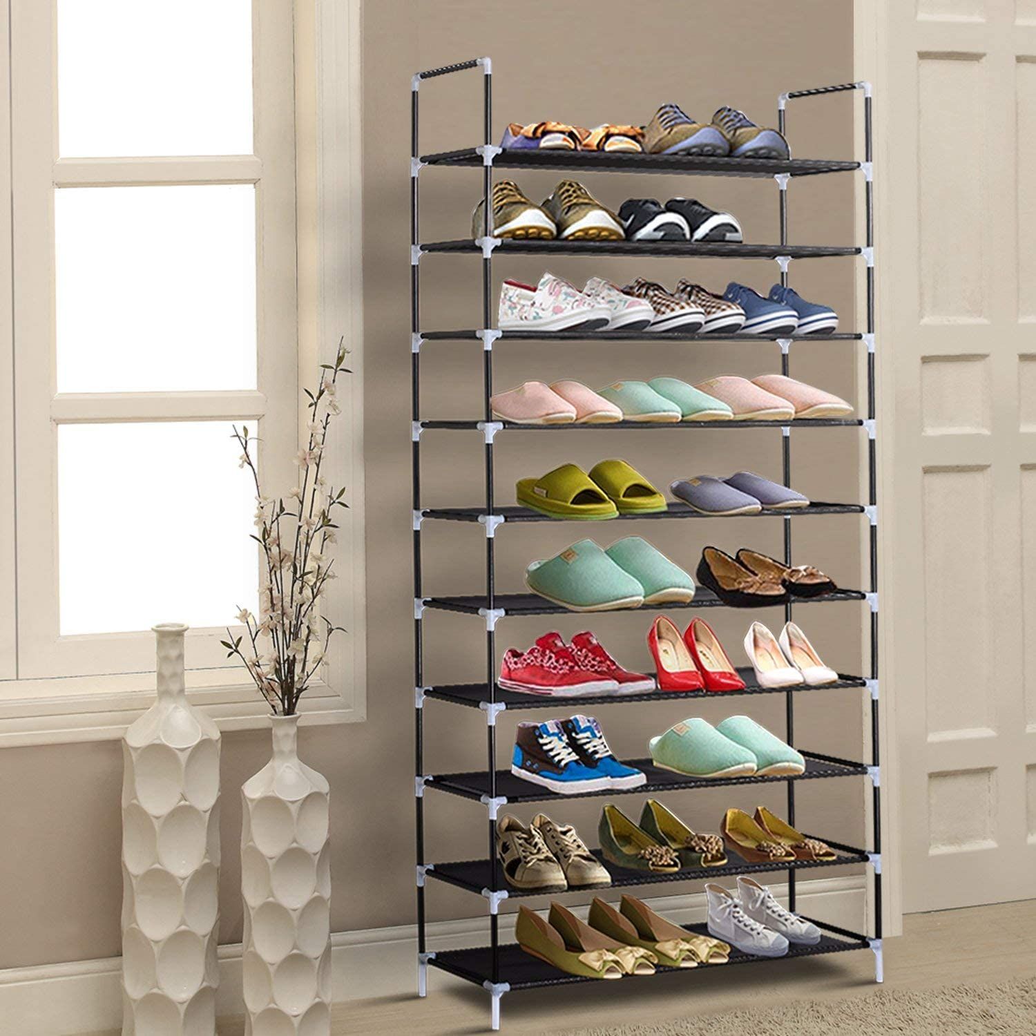 grond Menda City Gebeurt WACO TALL Schoenenrek Organizer Schoenen Opslag, Kasten Niet Geweven Stof  Metalen Stevige Plank Toren Kast Voor Toegang Zwart, 10 Tier Van 27,89 € |  DHgate