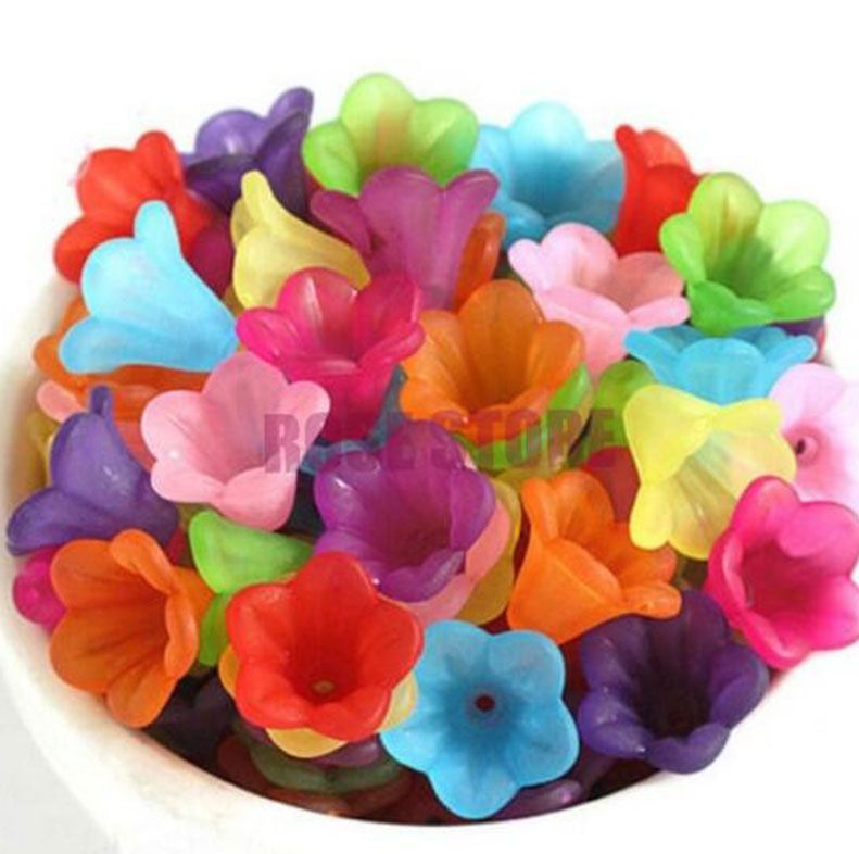 Matte Dull Dark Pink. Wholesale 240 Acrylic Lily Flower Beads