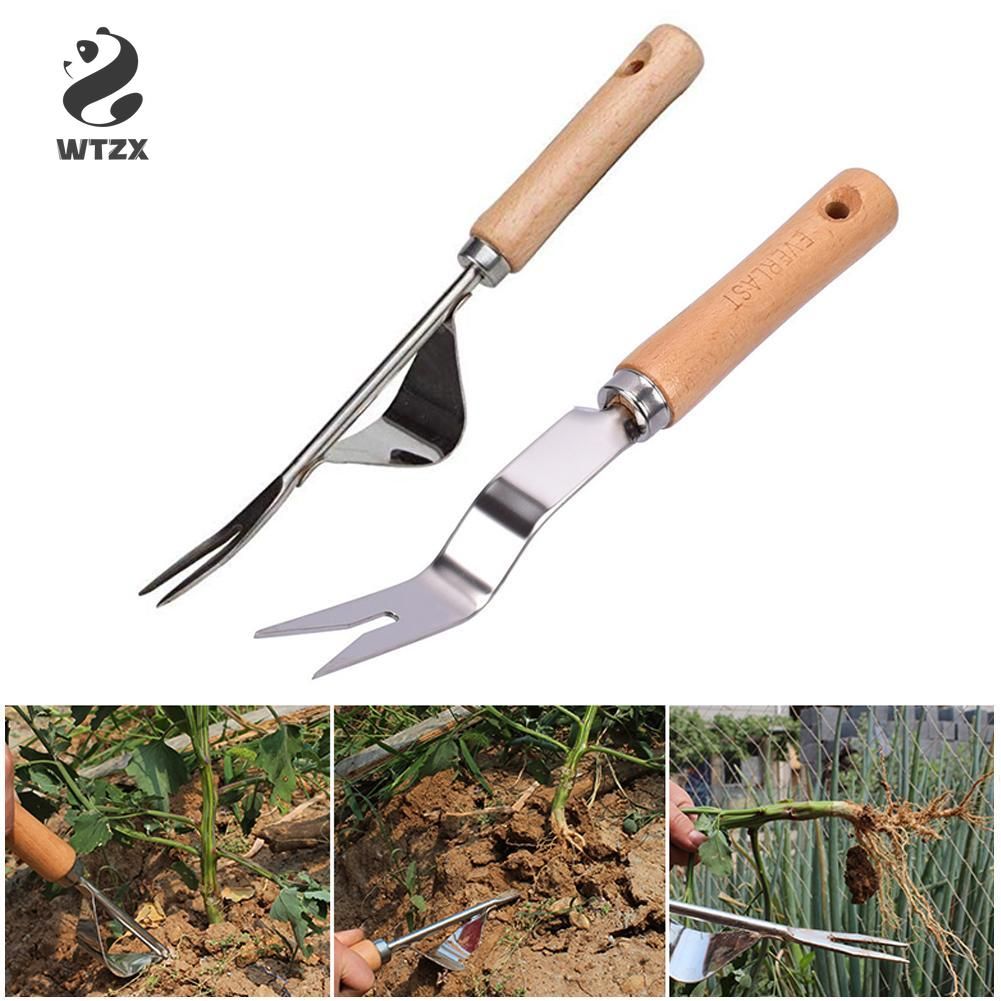 Manual Weeder Fork Metal Hand Garden Wood Handle Digging Puller Weeding