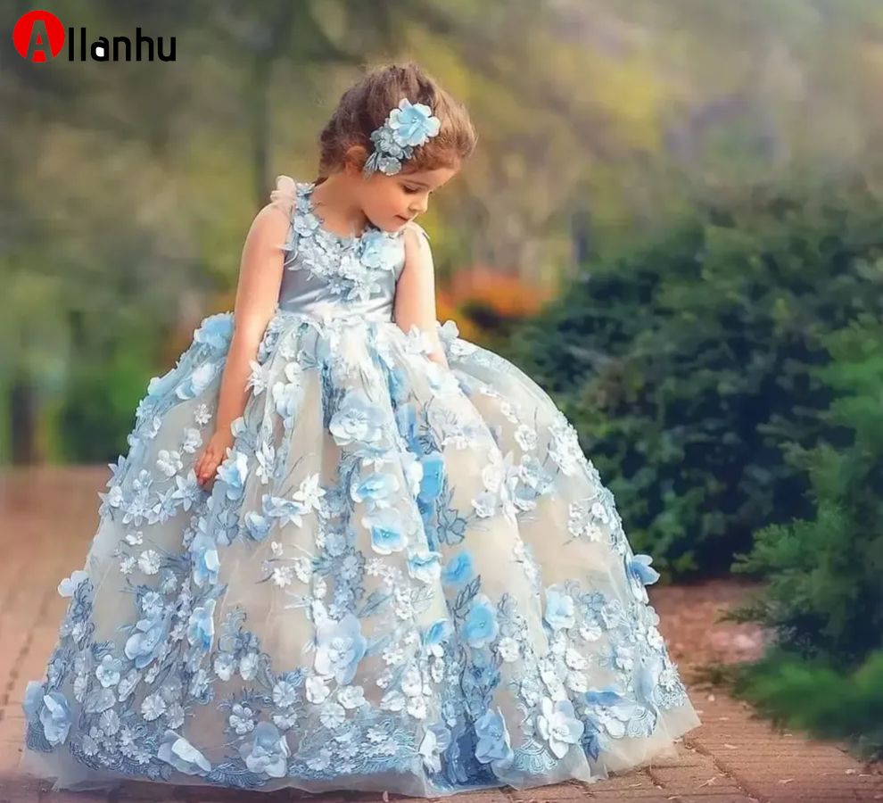 2022 Vestido de bola bonita Princesa Flores Vestidos para niña para bodas  3D Floral Apliques Niño