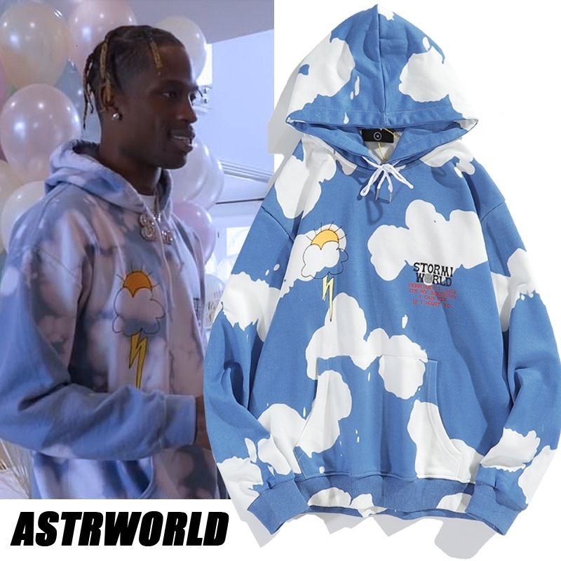Compra Nueva Travis Scott Blanco Del Cielo Azul Nubes Rayo De Hombres Y Del  Tinte Del Lazo De La Mujer Con Capucha Barato | Entrega Rápida Y Calidad |  Es.Dhgate