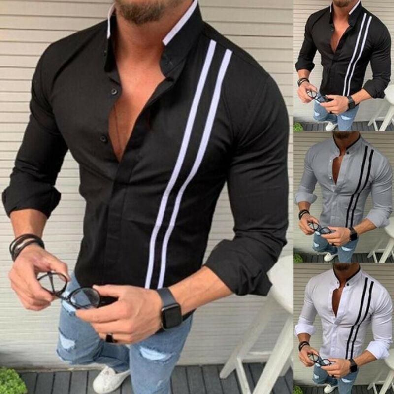 Men's Stylish Casual Dress Tee Shirt Slim Fit T-Shirt Long Sleeve Formal Tops