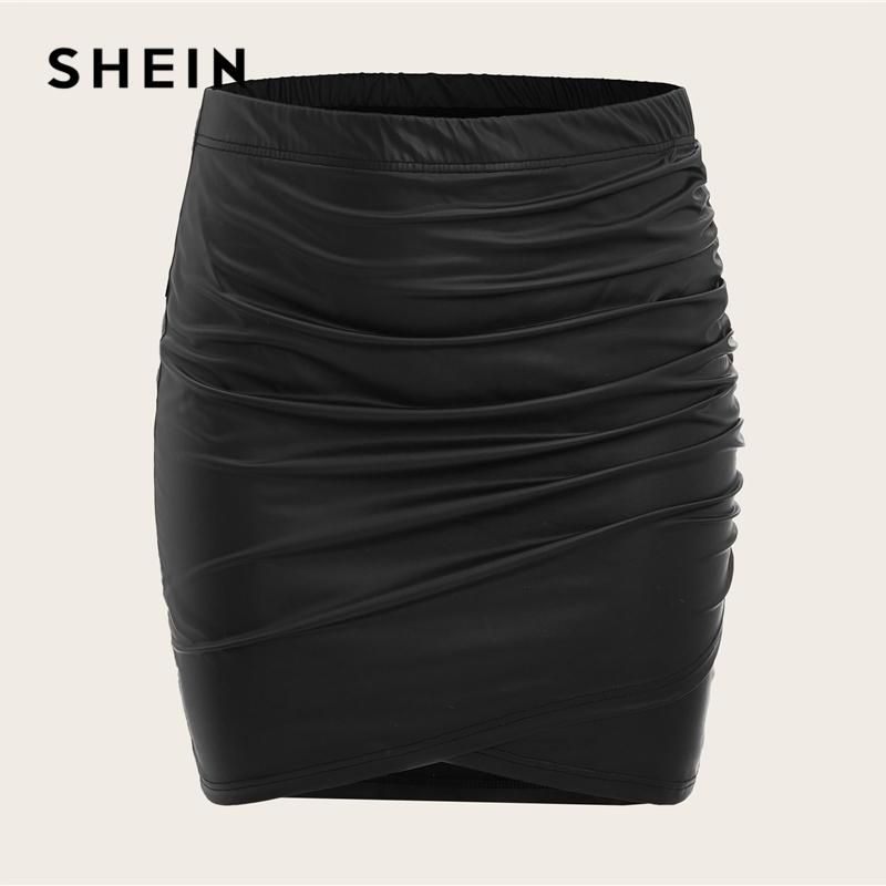 Compra Faldas SheIn SheIn Tamaño Black Ruched PU Cuero Bodycon MUJER MUJER  SOLD OFICINA DE OFICINA MADRIAS Elegante Falda Corta Delgado Barato |  Entrega Rápida Y Calidad | Es.Dhgate