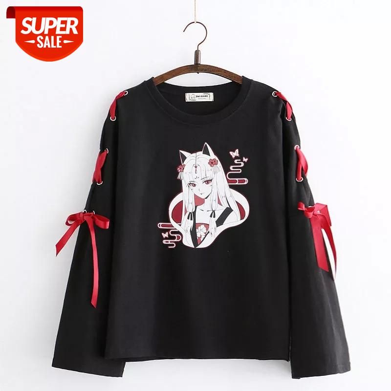 kawaii verano camiseta ropa anime zorro impreso cruz cinta mujeres chicas 'camiseta Harajuku primavera algodón negro t-shirt # jn9n