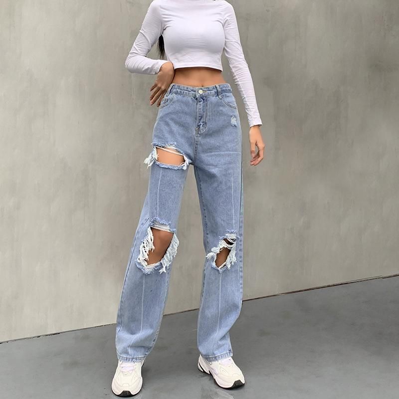 2021 Baggy Ripped High Waist Boyfriend Mom Jeans For Women Cute Ladies ...