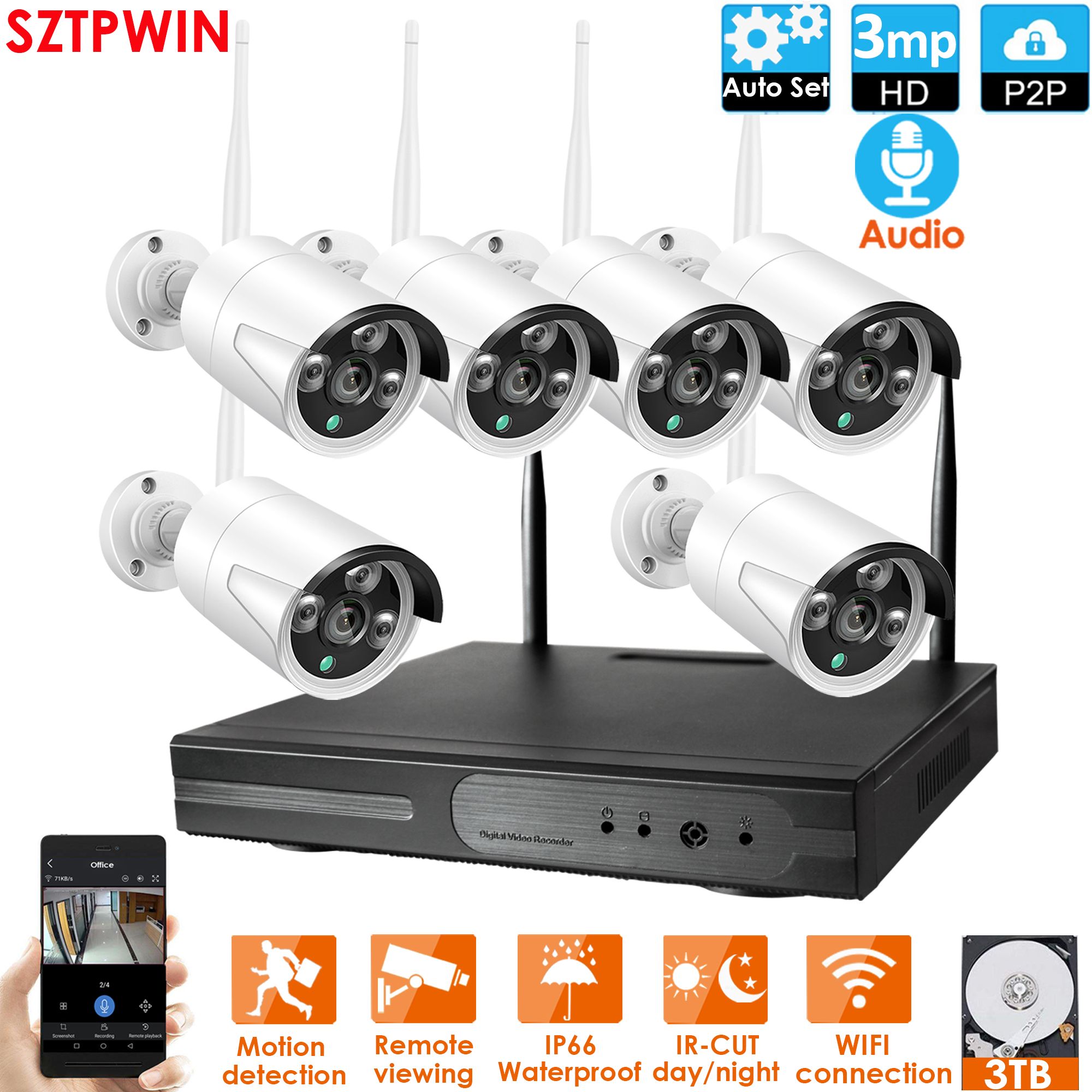 6CH 3.0MP NVR Inalámbrico Kit P2P 1080P IR Outdoor IR Vision Night Security Cámara IP WiFi Sistema CCTV De 321,33 € | DHgate