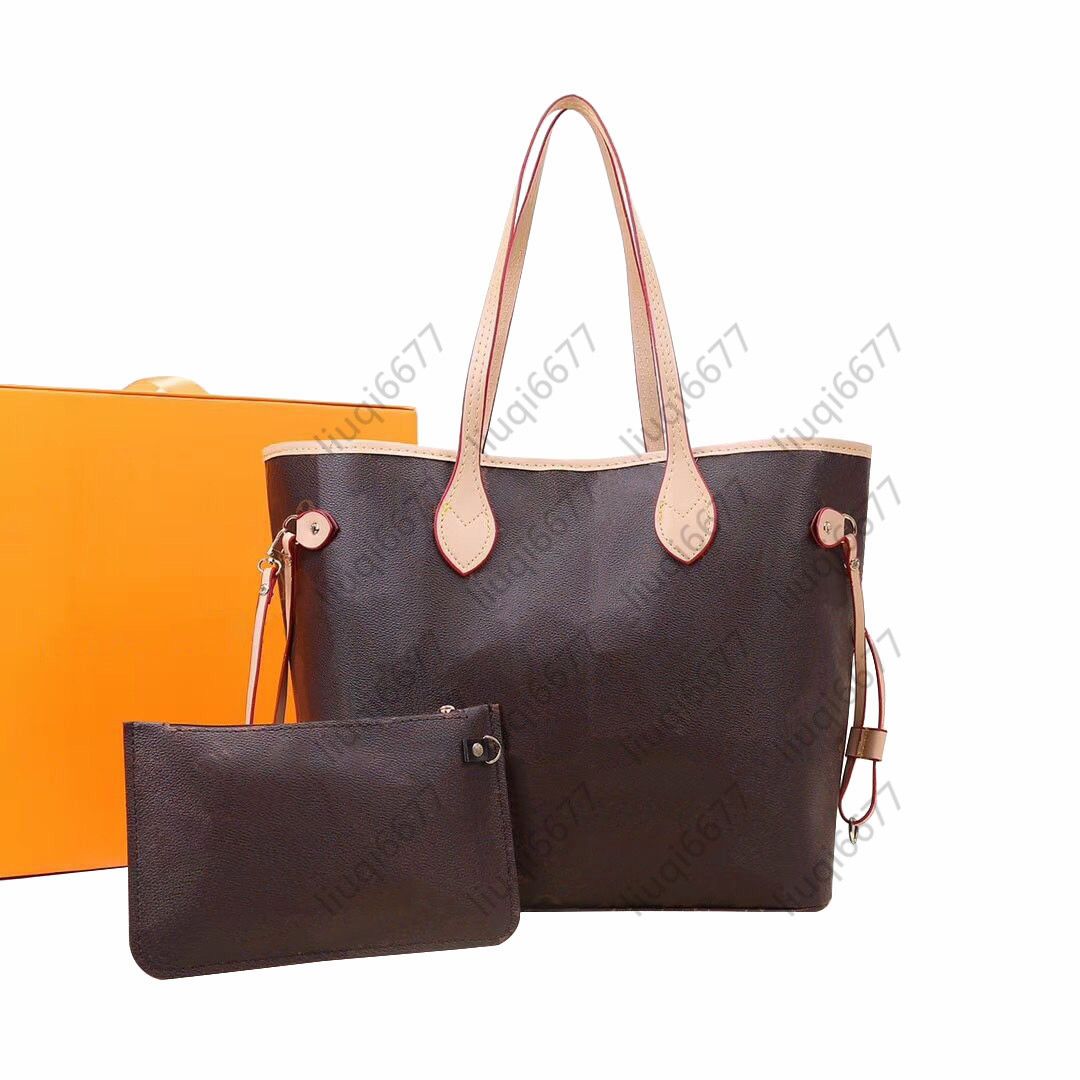 Top quality Fashion Bags 2pcs set womens bag and Small bag Brown flower grid Shoulder Bags Tote handbag ladies handbag lady Messenger purse