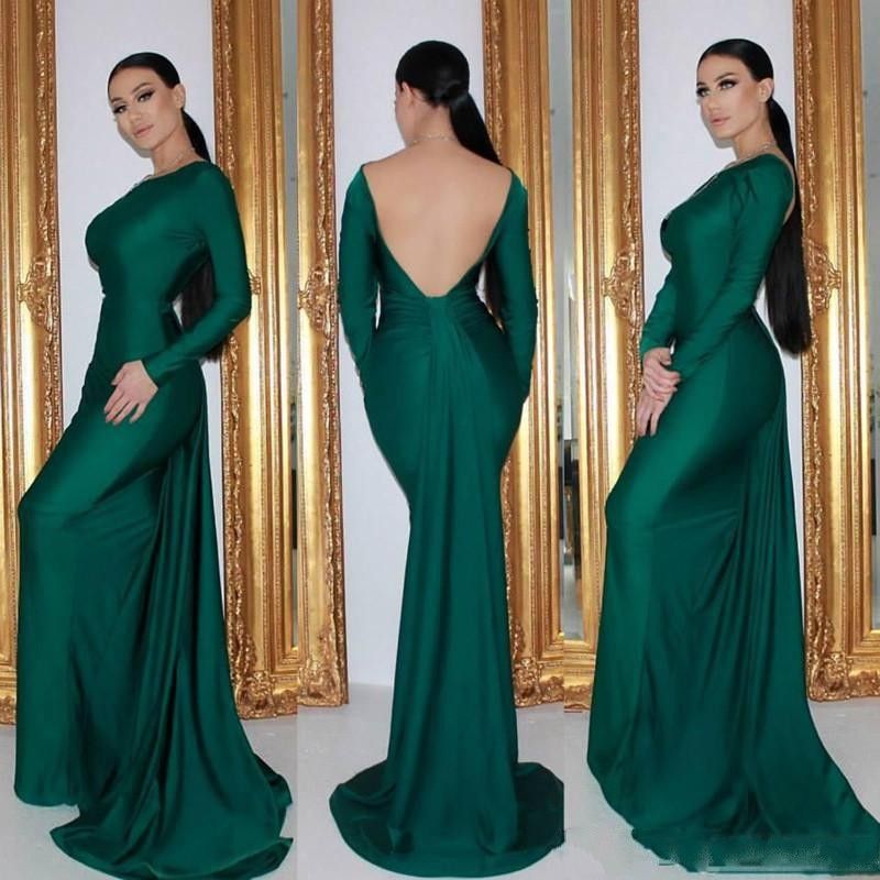 Compra Simple Barato Verde Esmeralda Larga De Las Mangas Y Espalda Abierta  De Los Vestidos De Noche Sin Espalda Barrer De Tren Vestido De Fiesta Ropa  Formal Vestido Ropas De Moda Para