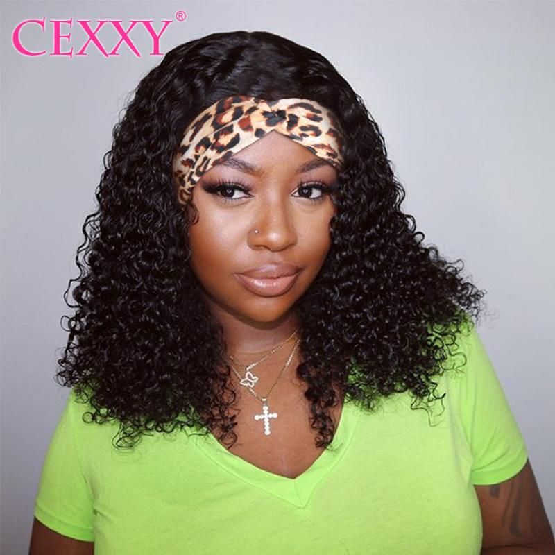 Cexxy Hair Headband Wigs Curly Human Hair Wigs for Women Short Bob Wig  Human Beginner Friendly No Glue Affordable