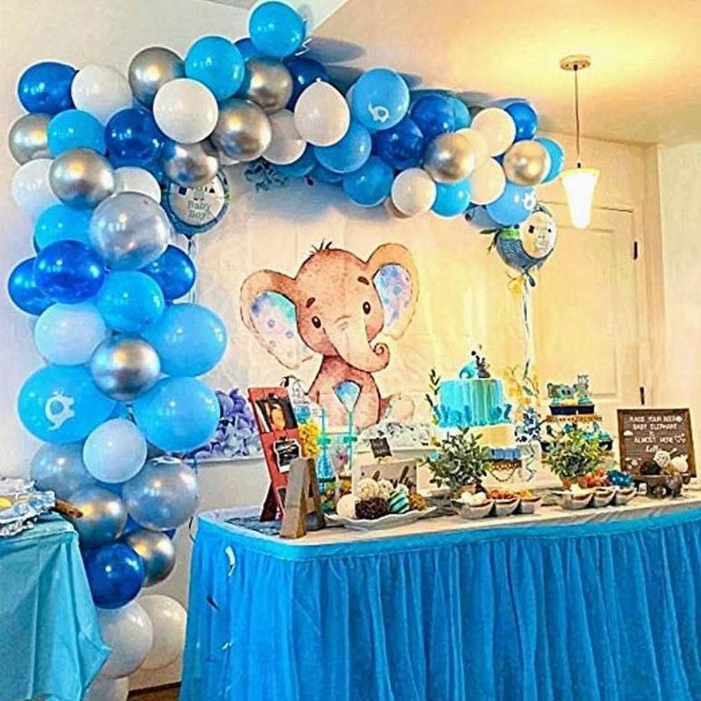 HUIBO Balloon Garland Arch Kit Blue and White Silver 16Ft Long 100pcs Balloons Pack For Boy Baby Shower Birthday Party Centerpiece Backdrop Background Decorations 