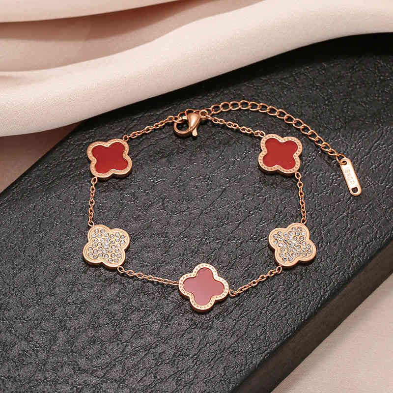 Red Diamond Clover Bracelet (rose Gold)