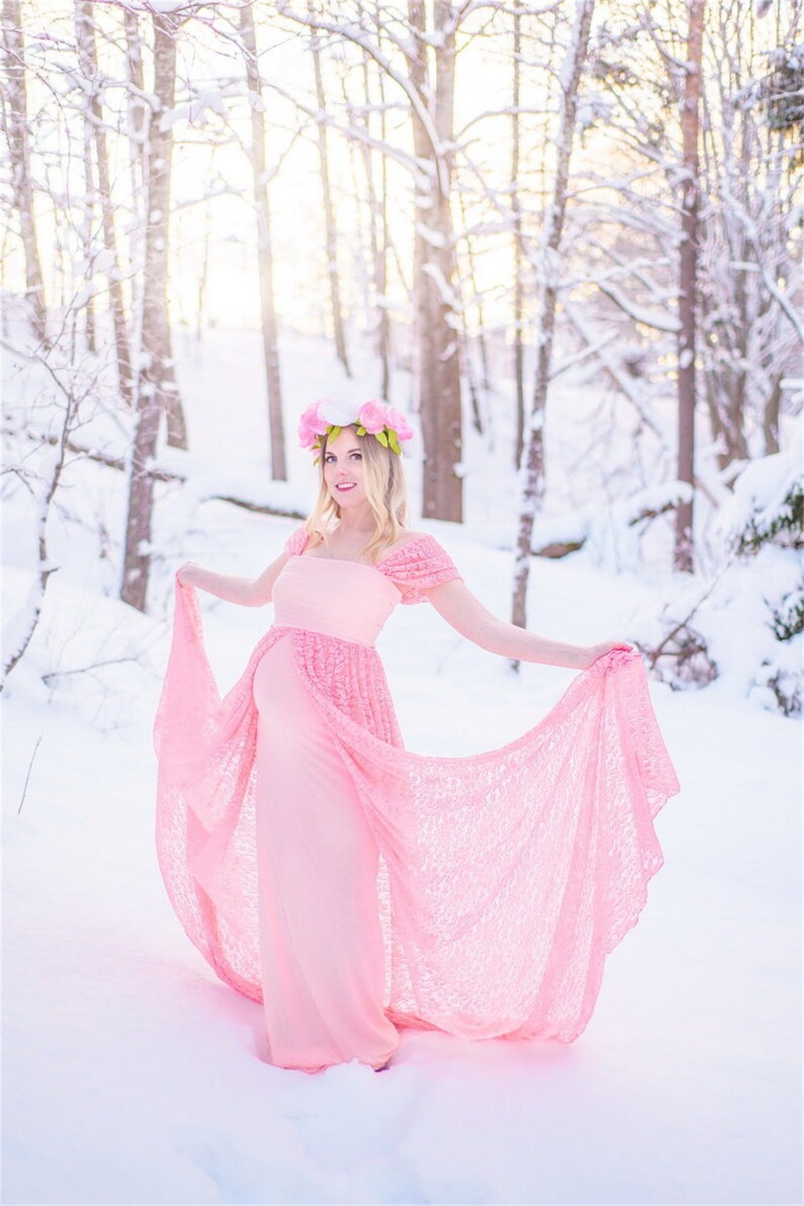 Pink Lace Maternity Dress Mermaid Style 