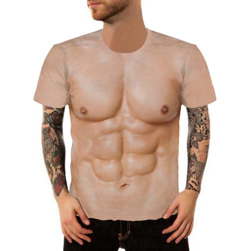 Men's 3D T-Shirt Bodybuilding Simulated Muscle Shirt Nude Skin Chest Muscle  3D Bodybuilding Simulated Muscle Shirt Nude Skin Chest Muscle Tee Shirt