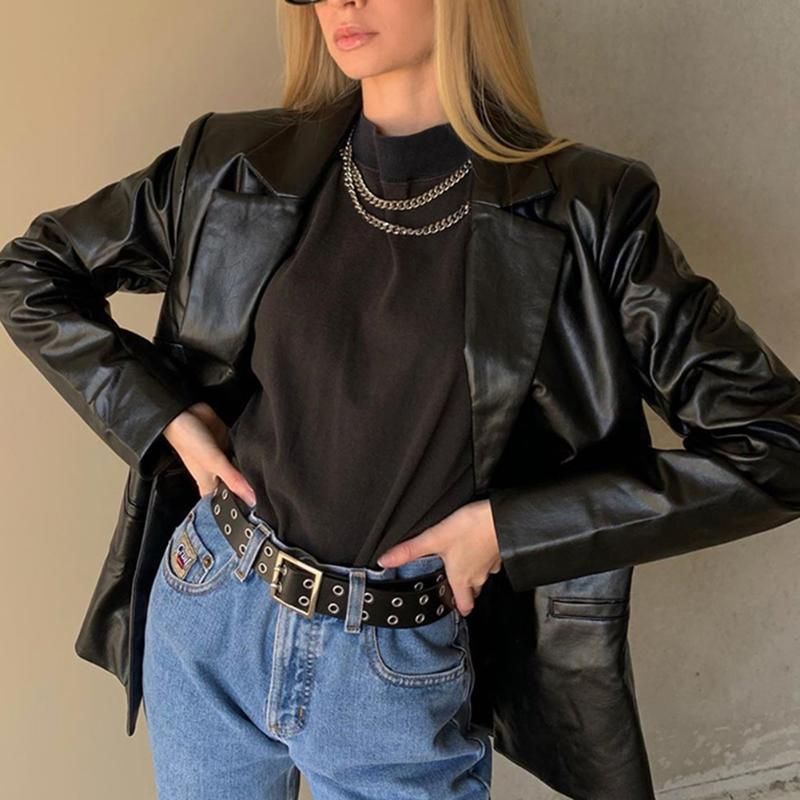 Chaqueta de cuero de PU para mujer traje de abrigo pequeño con cuel Chaqueta de cuero de PU para mujer traje de abrigo pequeño con cuel