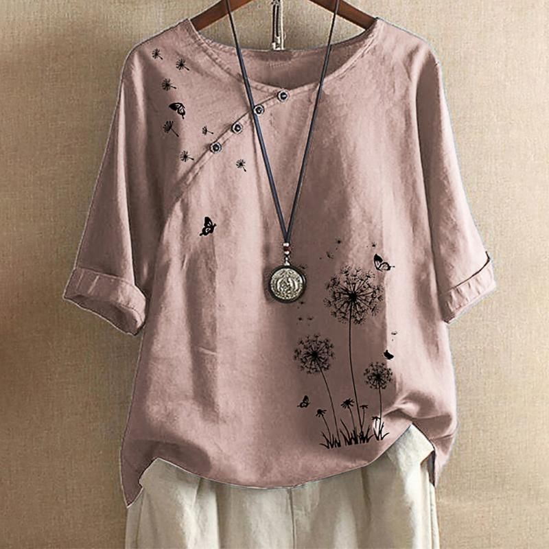 Tops Talla Grande Mujer Flor Mariposas Estampado Botón Ha 14 Tops Talla Grande Mujer Flor Mariposas Estampado Botón Ha 14