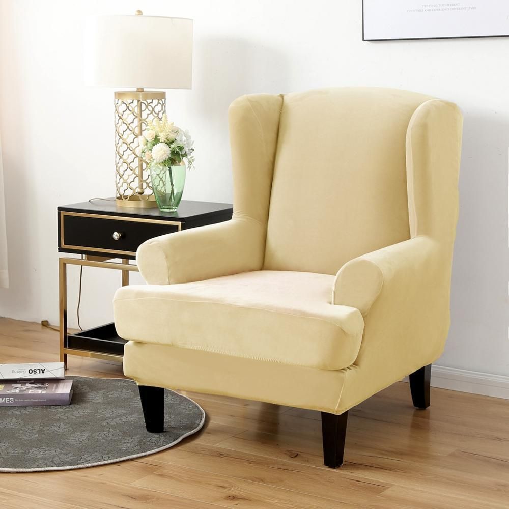 Beige-Wing Chair Cover