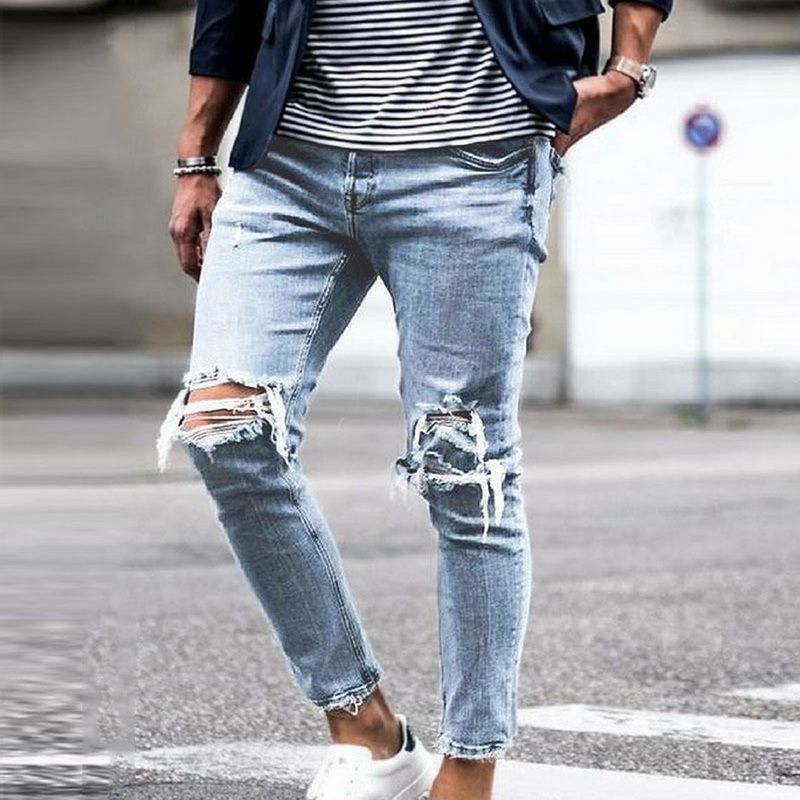 Compra Moda Hombres Rompe Jeans Casual Skinny Jean Destruido Hole Slim Fit  Denim Pantalones Masculinos Tobillo Elástico Denim Jean Planchas Streetwear  Barato | Entrega Rápida Y Calidad | Es.Dhgate