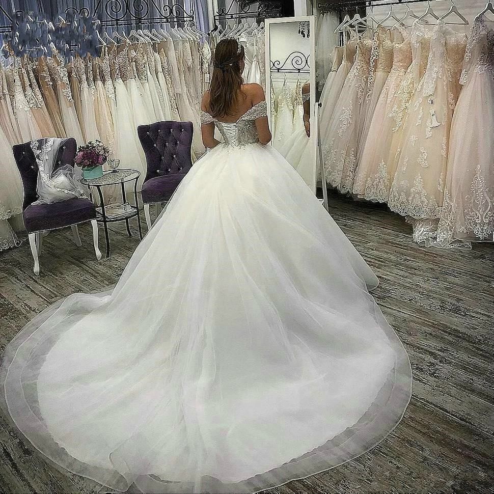 Rhinestones de lujo Top Vestido de boda del hombro Organza Gran tren con manga corta Vestidos de novia Vestidos nupciales Vestidos de Novia Rhinestones de lujo Top Vestido de boda del hombro Organza Gran tren con manga corta Vestidos de novia Vestidos nupciales Vestidos de Novia