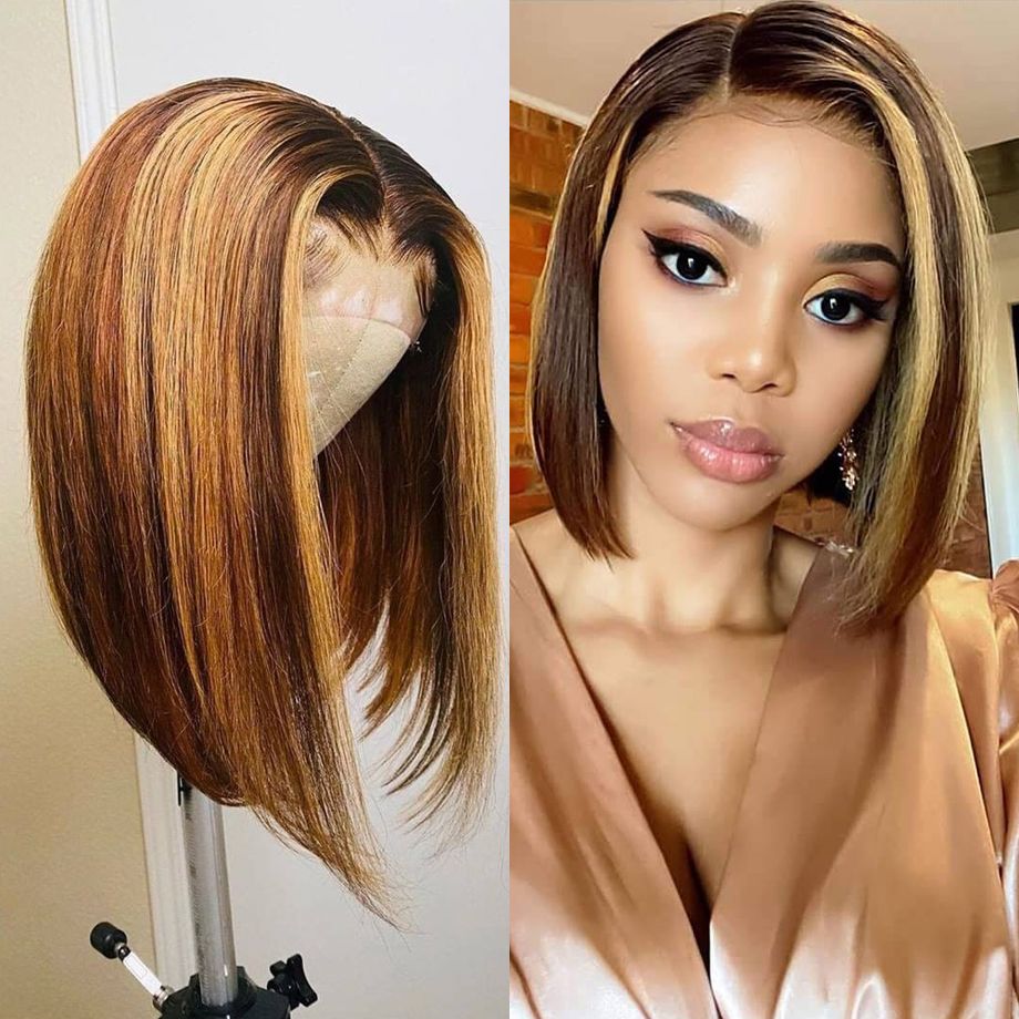 Bob High-definition Front Lace Human Hair Wig Female Pre-picked Short Straight Non-glue Gradient Bob High-definition Front Lace Human Hair Wig Female Pre-picked Short Straight Non-glue Gradient