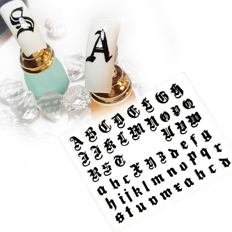 Letter 3D Nail Art Applique Gold Letter Black Character Character Nail