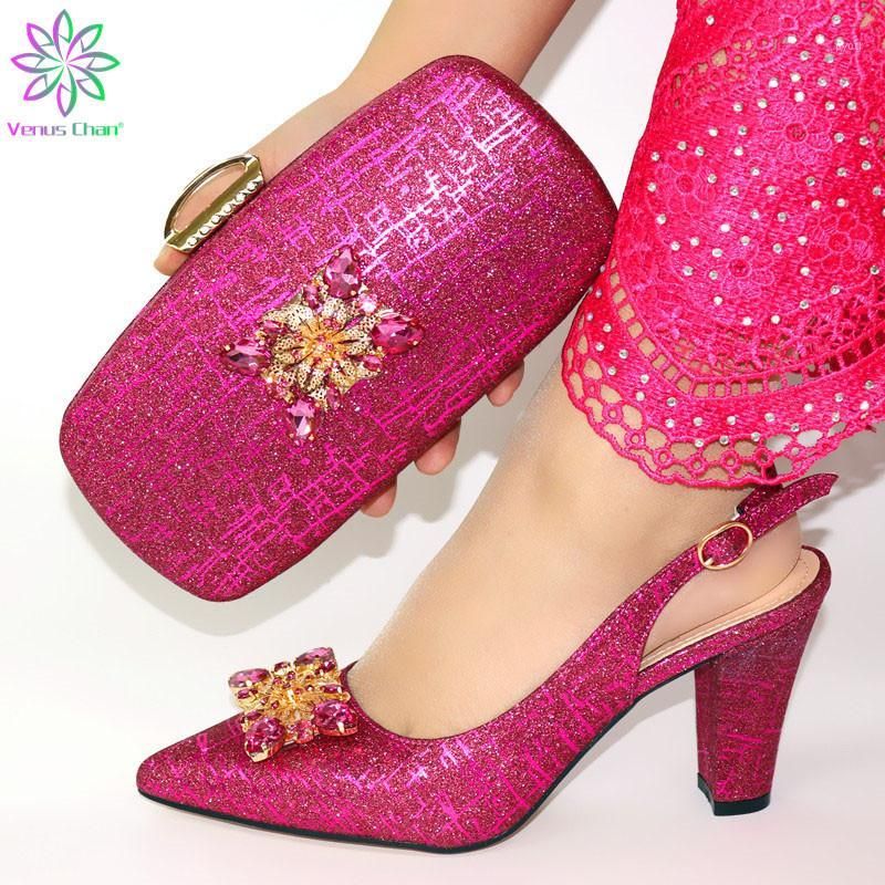 de zapatos bolsos de fucsia africanos para la fiesta de italianos con