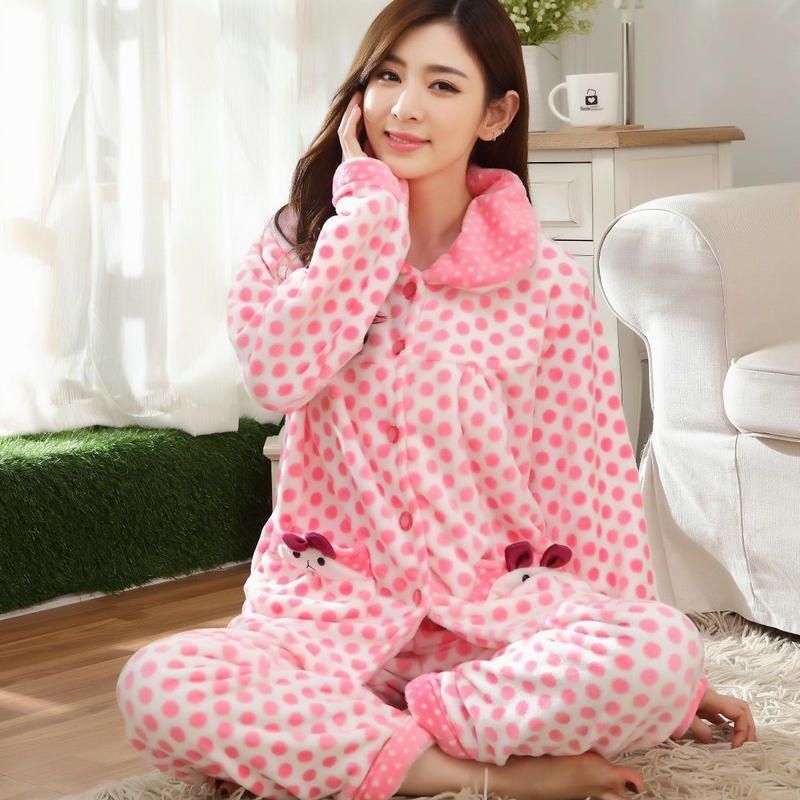 Grande 4xl Pijamas Pijamas Conjunto Invierno Grueso Cálido Franela Ropa De Dormir Camisón Femenino Lindo Rosa Pijama Mujer Y200425 De 19,93 € | DHgate