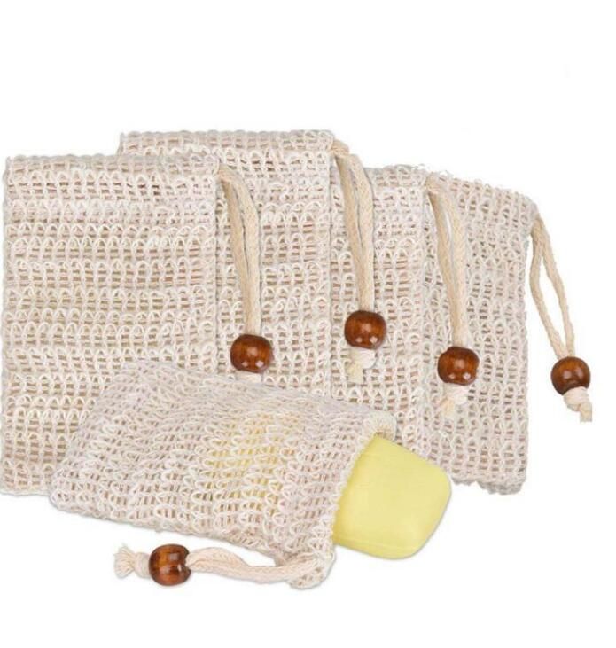 2021 Soap Bag Natural Ramie Mesh Bar Soap Scrub Bag Drawstring Bags Holder Skin Surface Cleaning