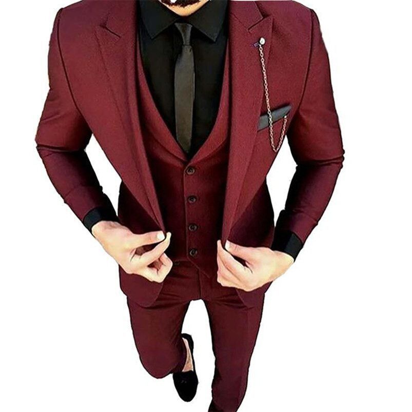 Compra Nueva Venta Caliente Un Botón De Trajes Vino Novio Esmoquin Pico  Solapa De Los Padrinos De Boda Para Hombre De Negocios De Baile Chaqueta +  Pantalones + Chaleco + Tie 254