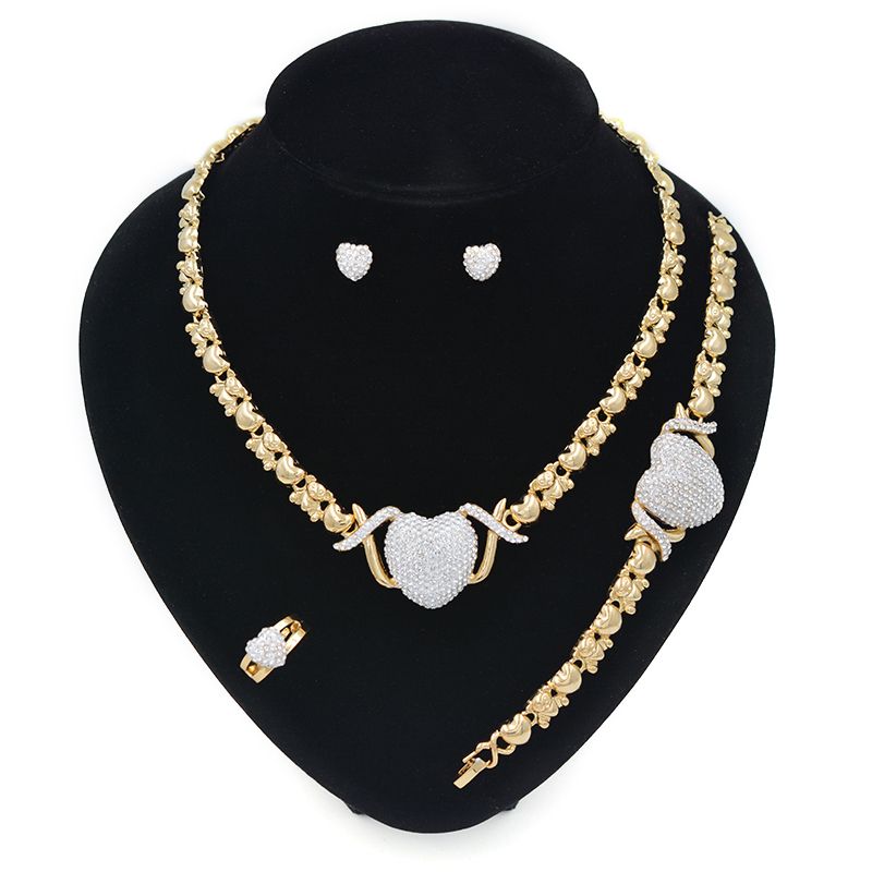 XO 14K Gold Fake Diamond Necklace Set For Women Necklace And