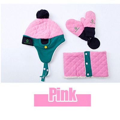 ピンクの帽子+スカーフ+手袋