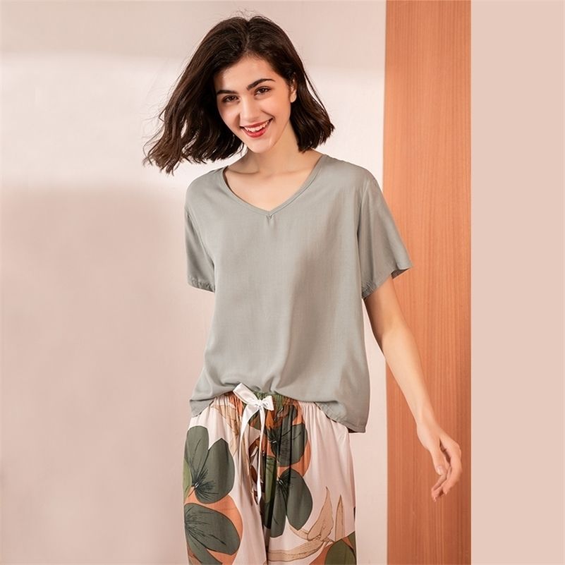 Compra Canción De Julio Impreso Floral Pijama Pajar Ropa De Dormir Femenino  Casual V Cuello De Manga Corta Cintura Elástica Nightwear Retro Pijamas De  Mujer Sets LJ200921 Barato | Entrega Rápida Y