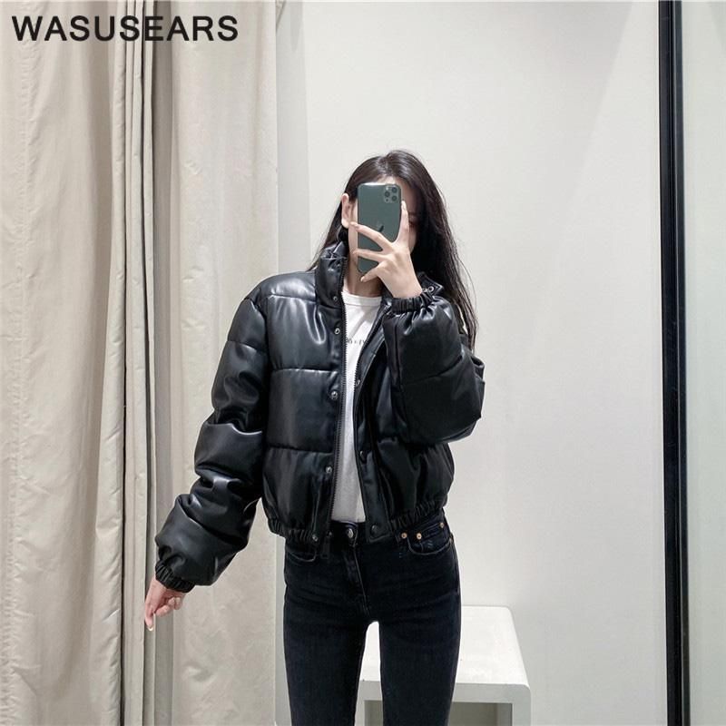 Compra Chaqueta De Cuero De Las Parkas De Las Mujeres Mujeres Casual Casual  Coreano Abrigo De Invierno Vintage Black Puffer Solid Streetwear Streetwear  Barato | Entrega Rápida Y Calidad | Es.Dhgate