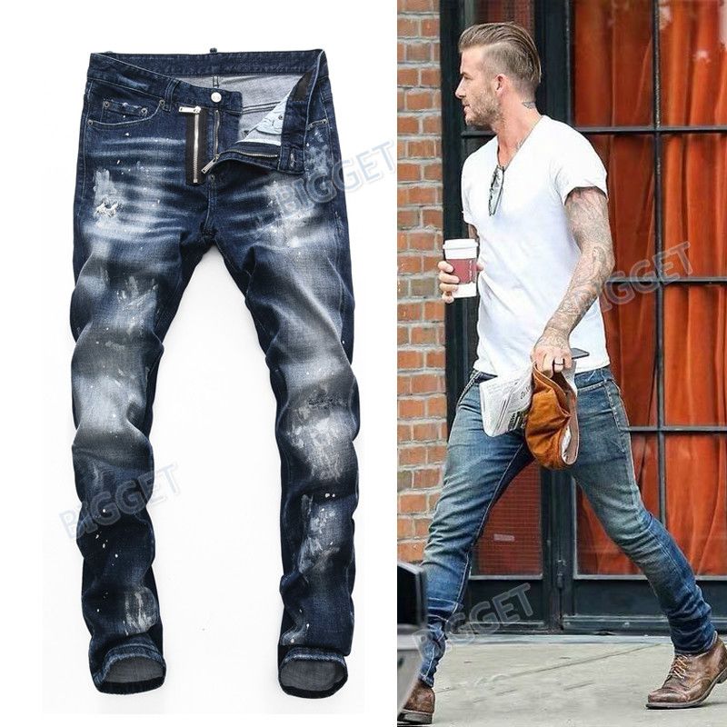 Blue Damage Jeans Men Popular Denim 