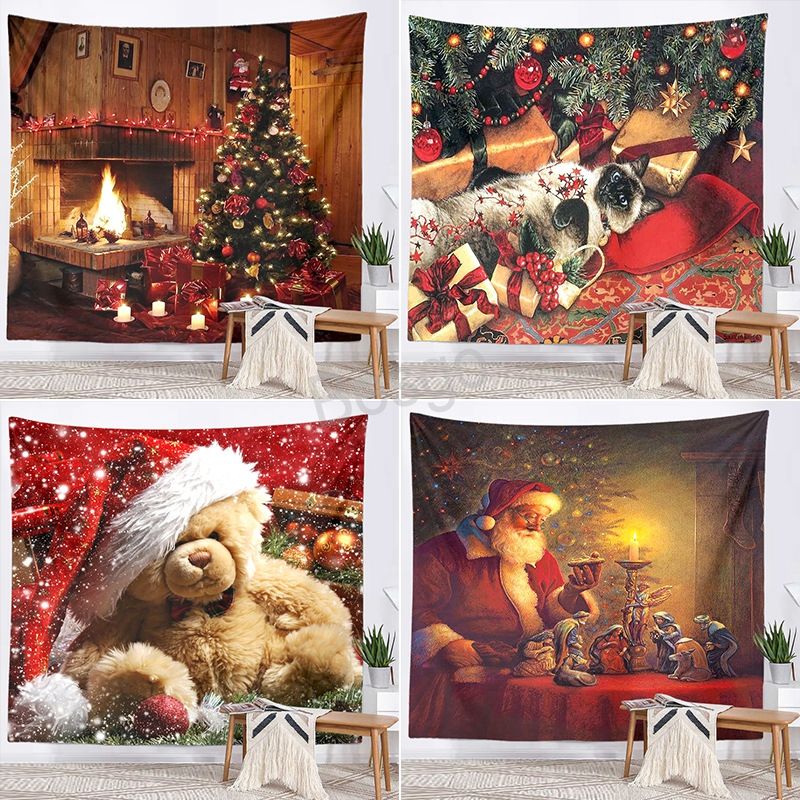 Christmas Wall Hanging Carpet Hippie Tapestry Santa Claus Blanket Home Decor
