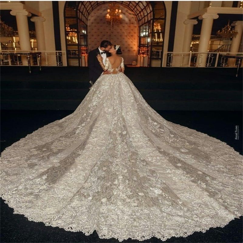 Luxury Mermaid Wedding Dresses Arabic Dubai Beads Appliqued Lace Chapel  Bridal Gown With Detachable Train Long